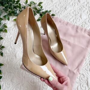 Stuart Weitzman Stuart 100 Pump Patent Leather Adobe Beige Sz 9